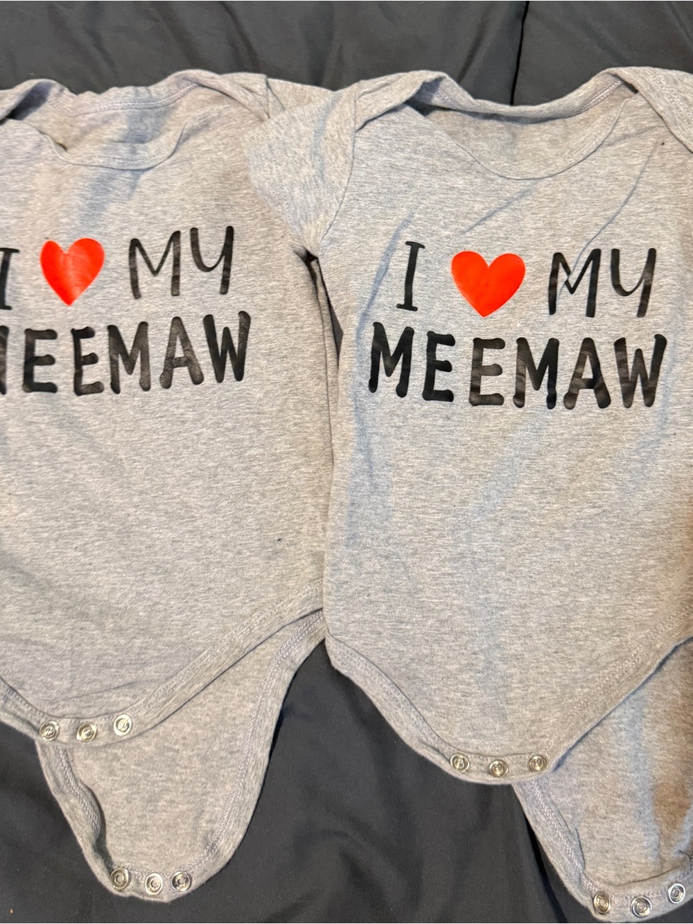 Amazon Gray Baby One-Piece Bodysuit with Red Heart "I ♥ My Meemaw" (Pair)